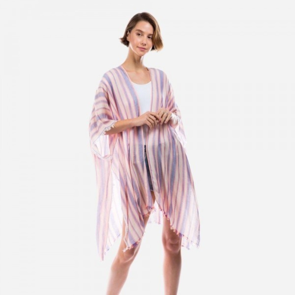Lightweight Striped Kimono in peach